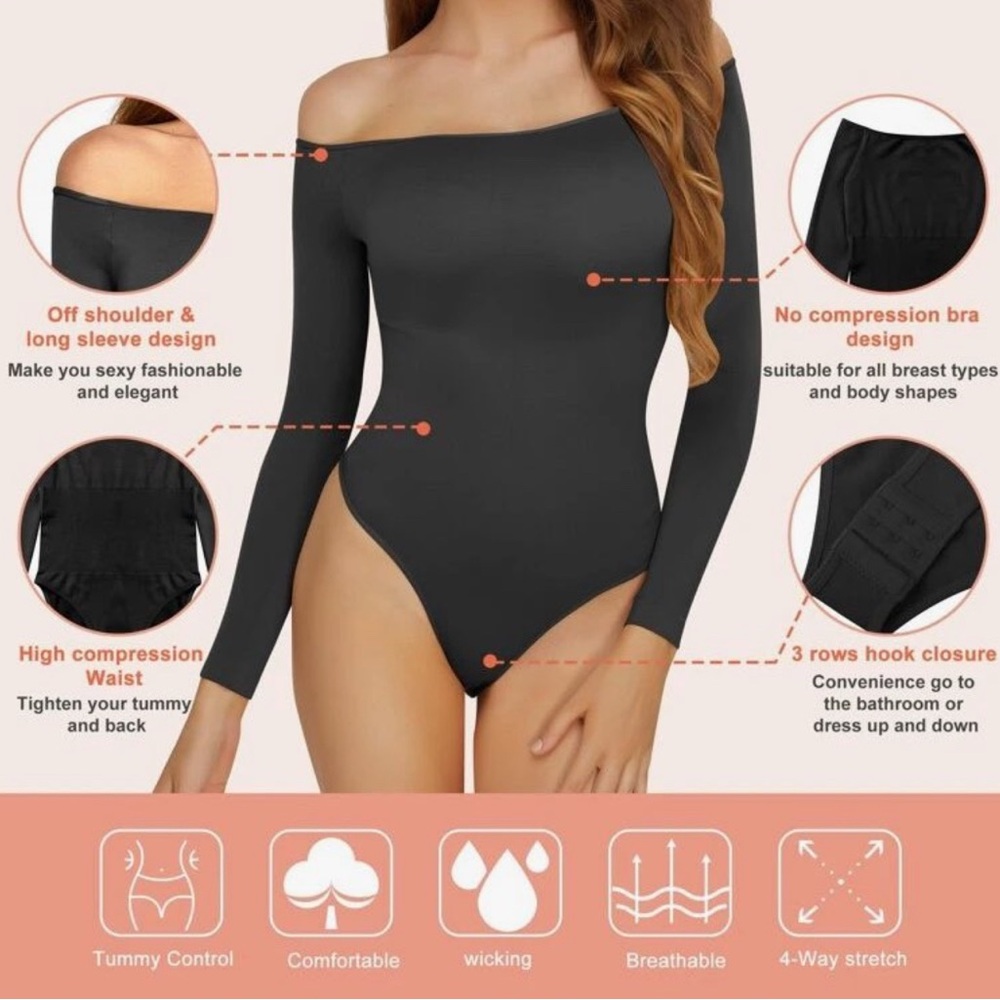 *DEAL* ~ Off-Shoulder Black Shapewear Bodycon Sculpting Bodysuit